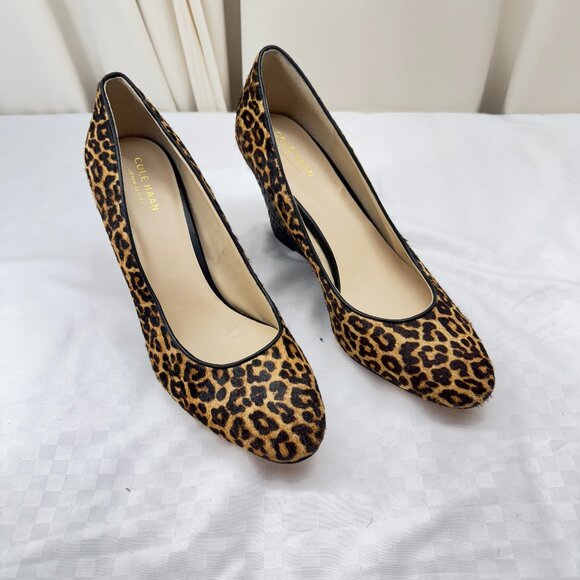 New Cole Haan Calf Hair Leopard Print Marit Wedges - Picture 2 of 10